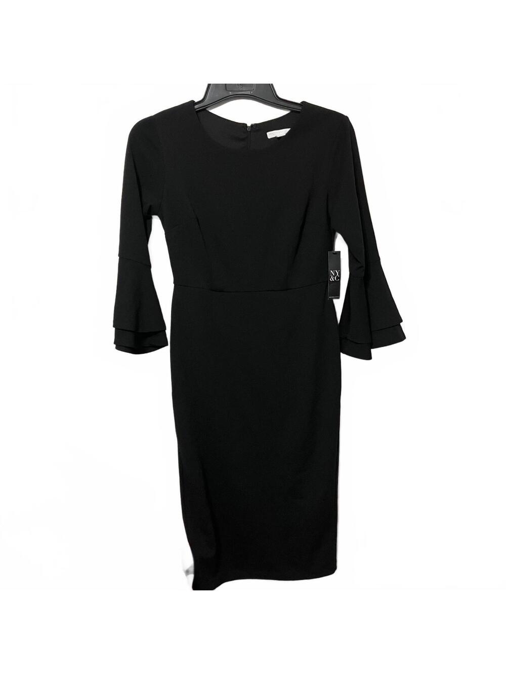 New York & Company Black Office Wear Chic Stretch Ruffle Sleeved Dress Small-New